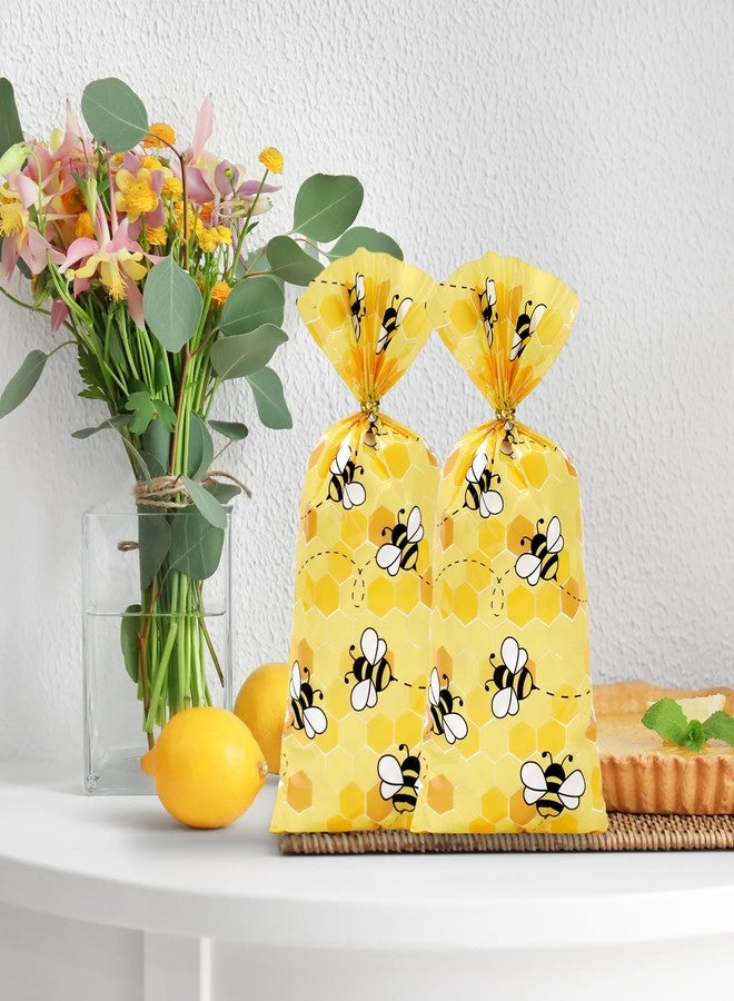 Whaline 100Pcs Bee Cellophane Treat Bags Yellow Honey Bee Plastic Candy Goodie Bags Party Favor Bags with Twist Ties for Summer Birthday Baby Shower Party Gift Wrapping Supplies - Image 4